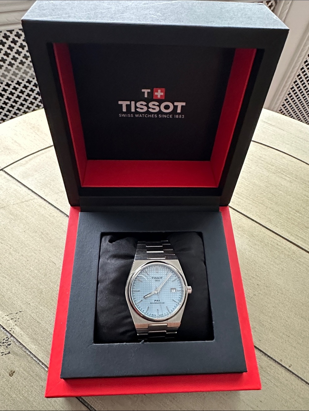 Tissot Silver Watch with Light Blue Dial
